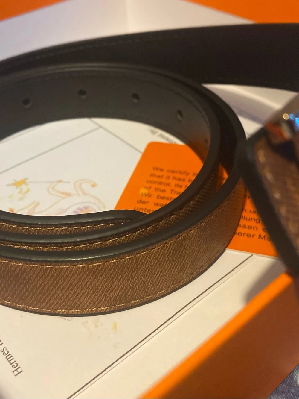 Hermes Men's Tan Leather Belt with Gold H Buckle